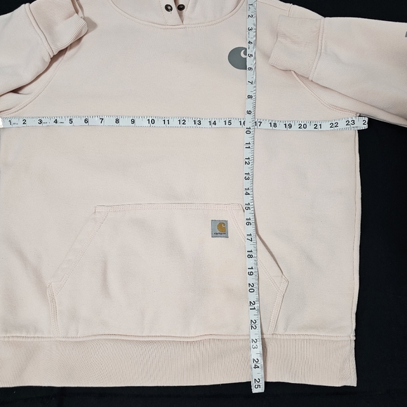 Carhartt Youth L (12-14) Relaxed Fit Hoodie Pink Sweatshirt Logo Sleeve Pullover - Picture 6 of 6